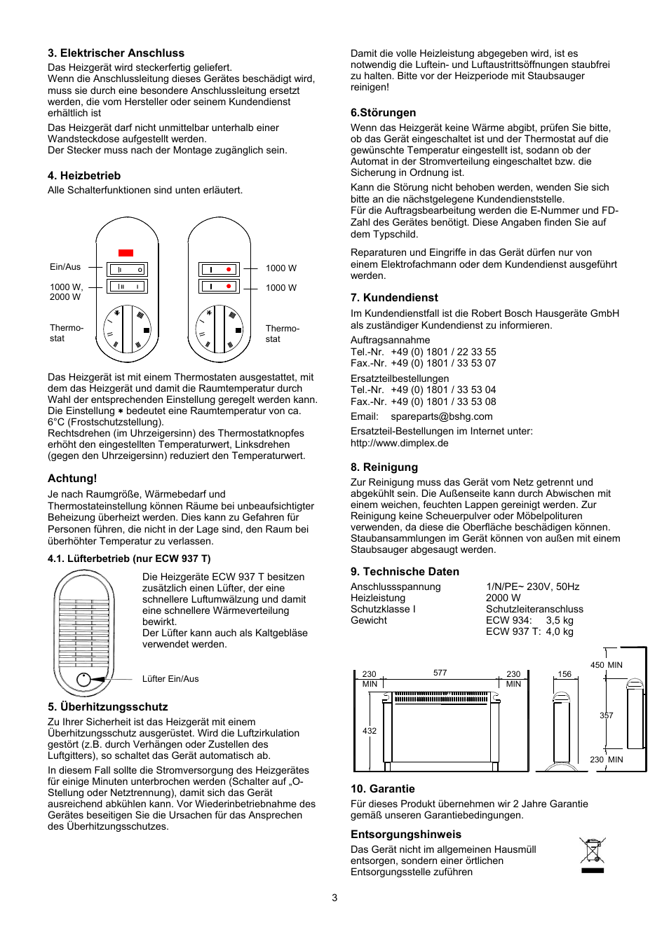 Dimplex ECW 937 T User Manual | Page 3 / 20