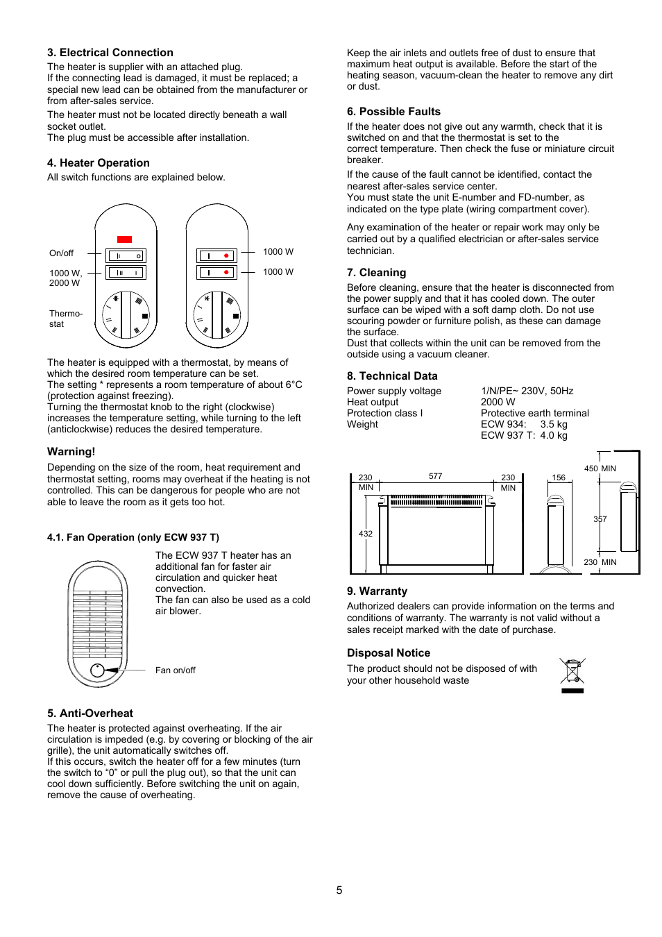Dimplex ECW 937 T User Manual | Page 5 / 20