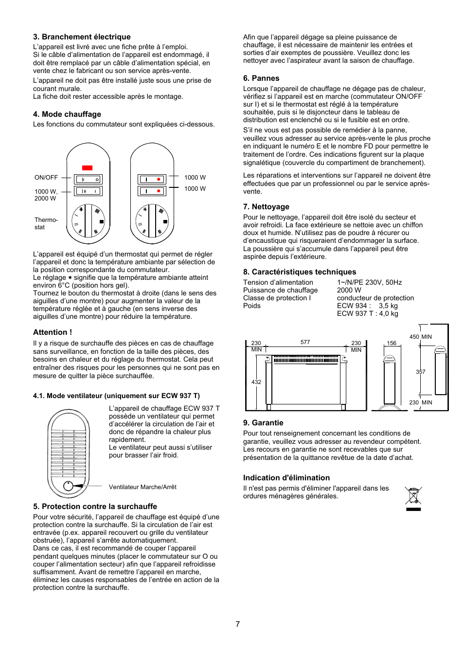 Dimplex ECW 937 T User Manual | Page 7 / 20