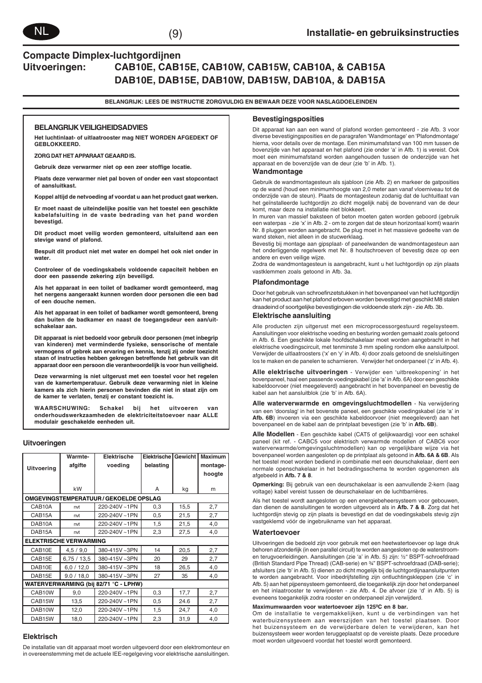 Installatie- en gebruiksinstructies | Dimplex DAB15W User Manual | Page 14 / 36