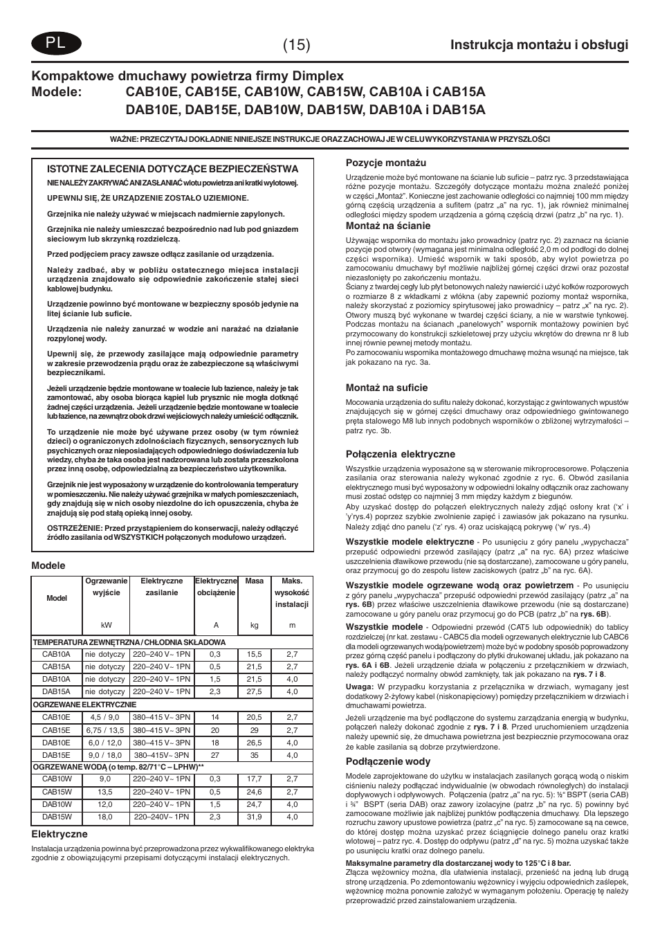 Instrukcja montażu i obsługi | Dimplex DAB15W User Manual | Page 20 / 36