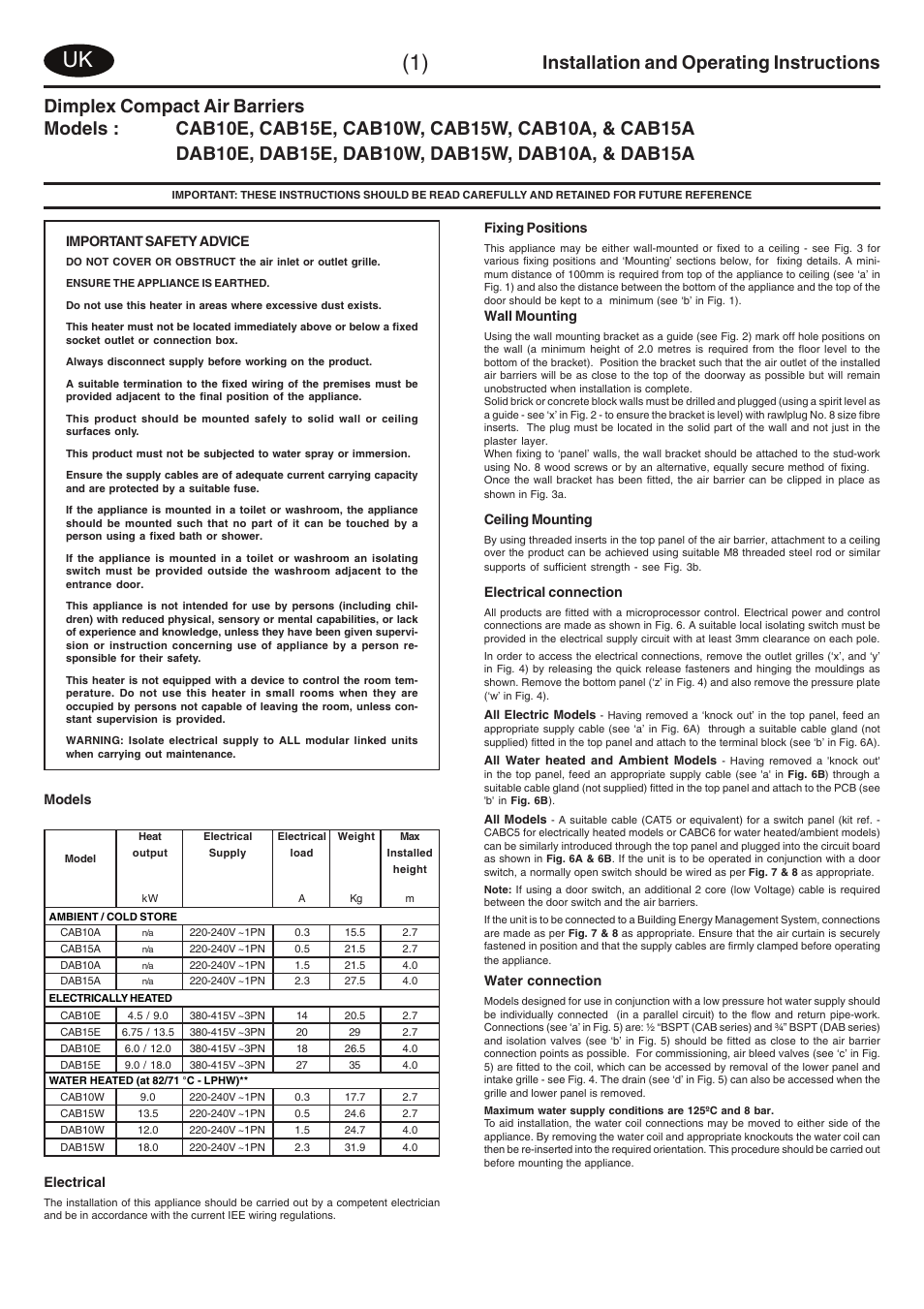 Installation and operating instructions | Dimplex DAB15W User Manual | Page 6 / 36
