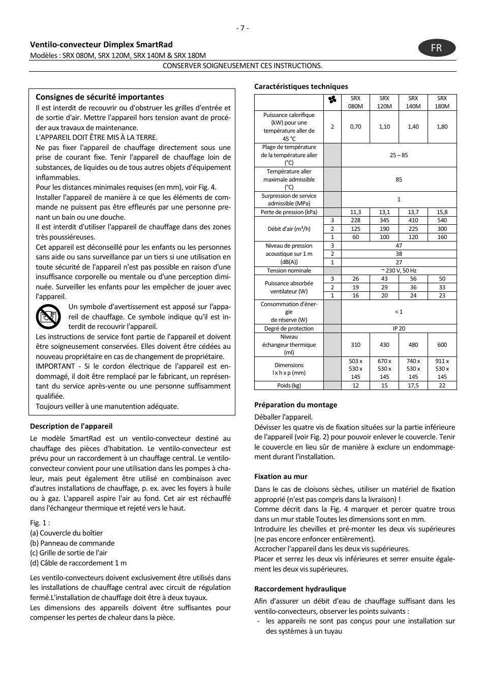 Ventilo-convecteur dimplex smartrad, Consignes de sécurité importantes | Dimplex SRX 180M User Manual | Page 11 / 32