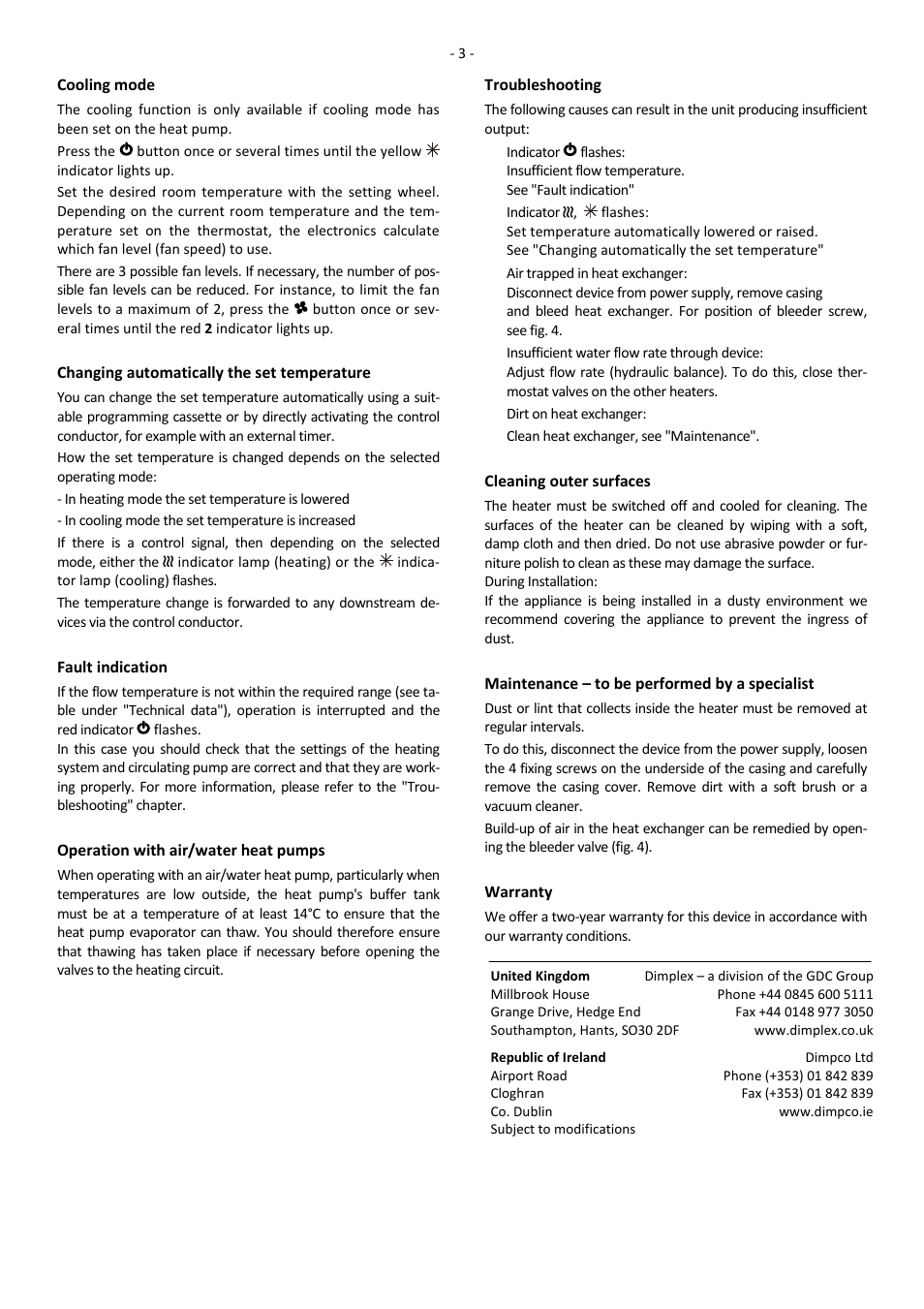 Dimplex SRX 160C User Manual | Page 7 / 36