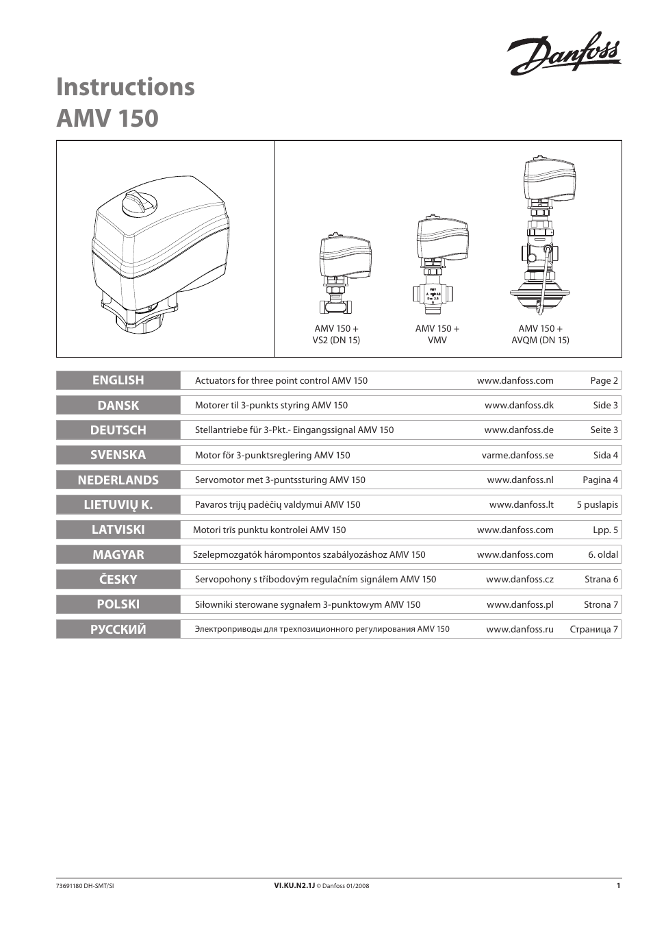 Danfoss AMV 150 AS User Manual | 8 pages