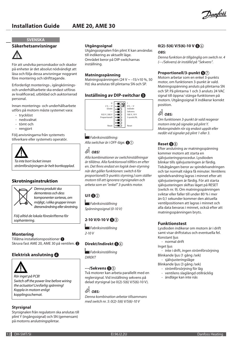Installation guide ame 20, ame 30 | Danfoss AME 30 User Manual | Page 12 / 24