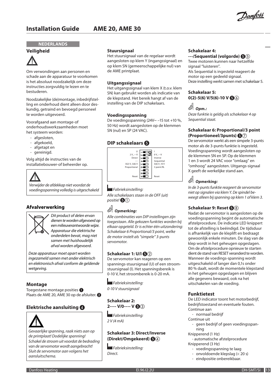 Installation guide ame 20, ame 30 | Danfoss AME 30 User Manual | Page 13 / 24