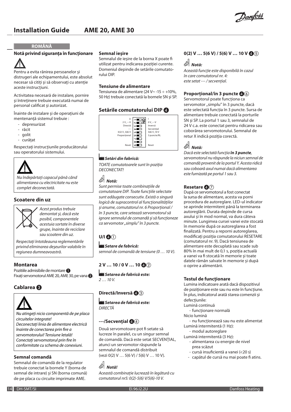 Installation guide ame 20, ame 30 | Danfoss AME 30 User Manual | Page 14 / 24