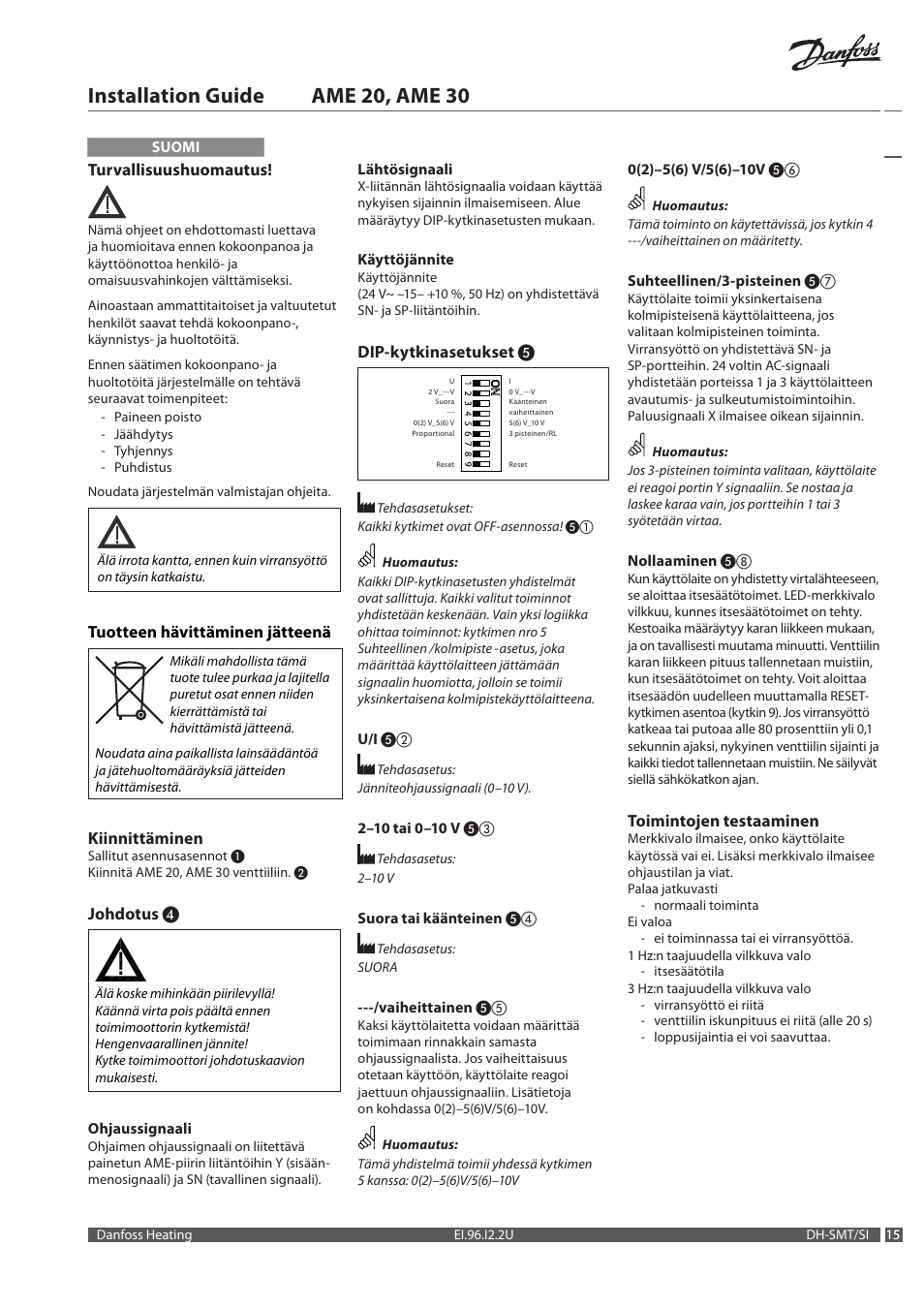 Installation guide ame 20, ame 30 | Danfoss AME 30 User Manual | Page 15 / 24