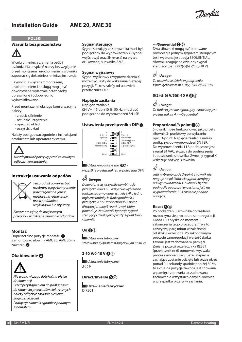 Installation guide ame 20, ame 30 | Danfoss AME 30 User Manual | Page 16 / 24