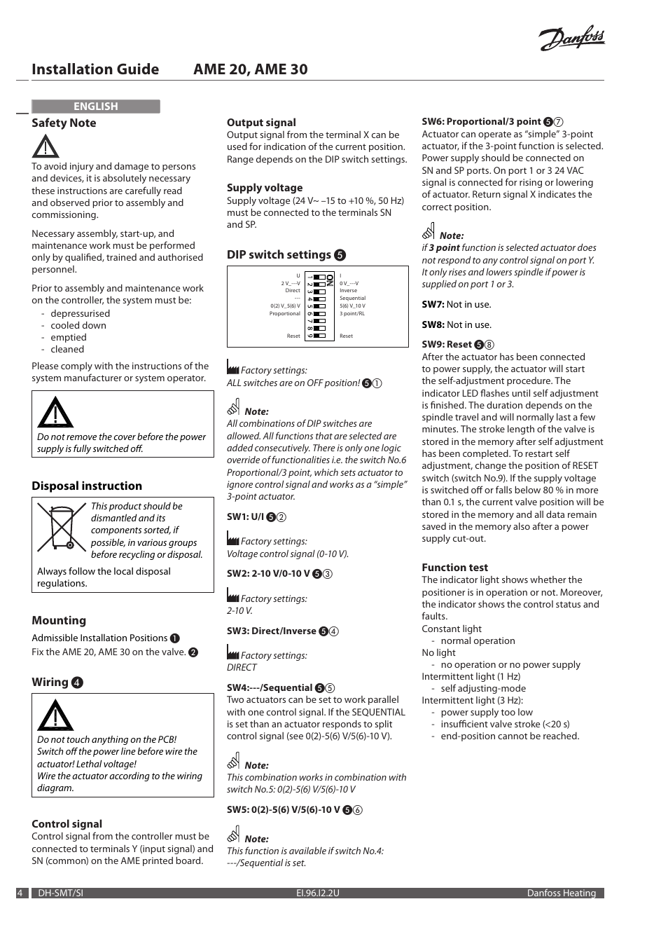 Installation guide ame 20, ame 30 | Danfoss AME 30 User Manual | Page 4 / 24