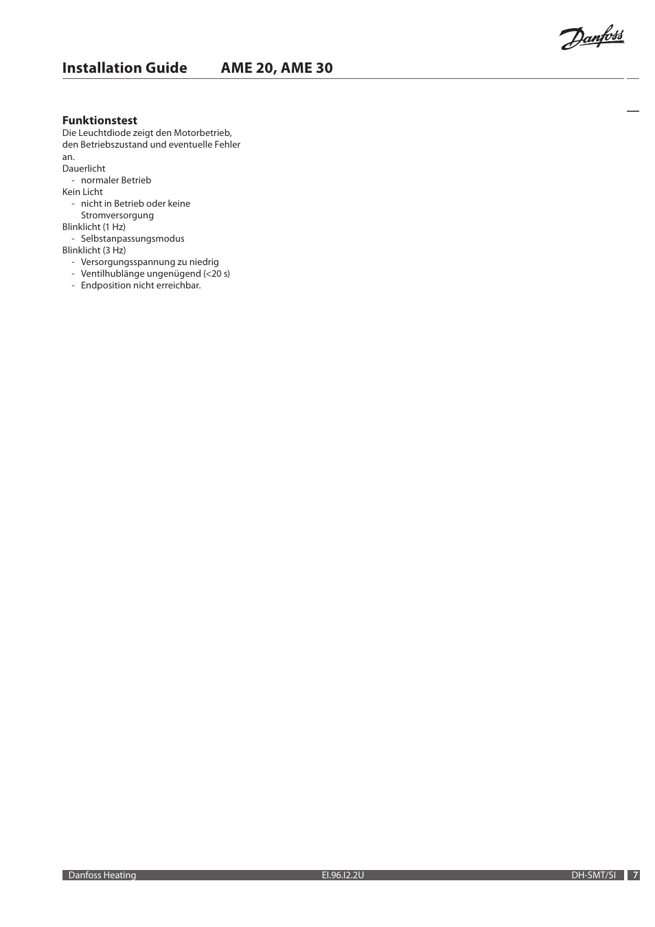 Installation guide ame 20, ame 30 | Danfoss AME 30 User Manual | Page 7 / 24