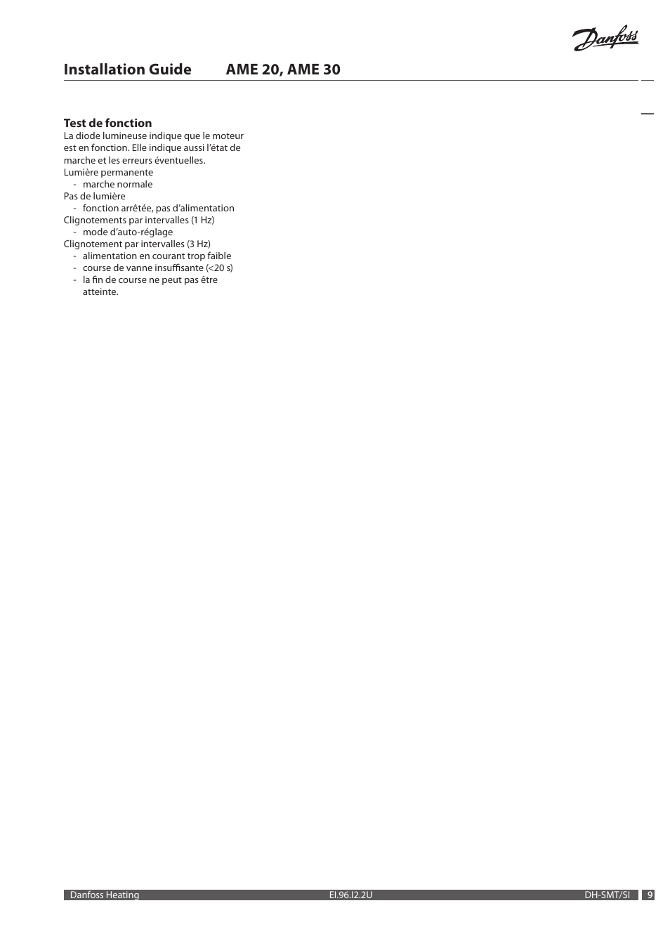 Installation guide ame 20, ame 30 | Danfoss AME 30 User Manual | Page 9 / 24