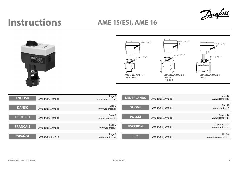 Danfoss AME 16 User Manual | 22 pages