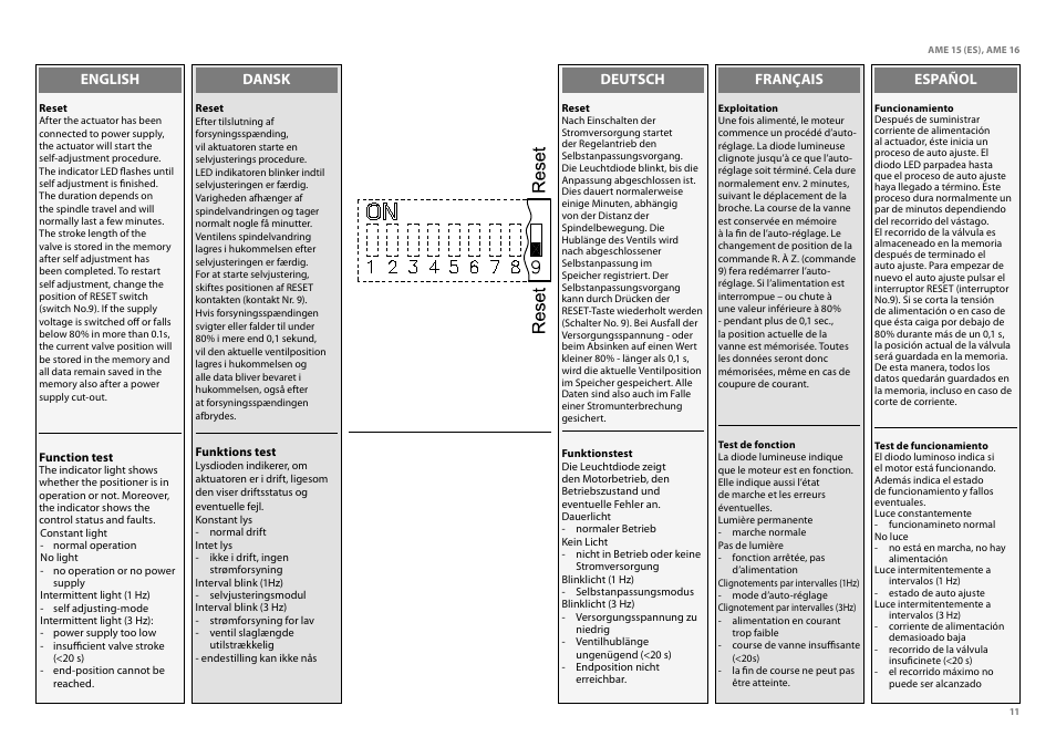 English dansk deutsch français español | Danfoss AME 16 User Manual | Page 11 / 22