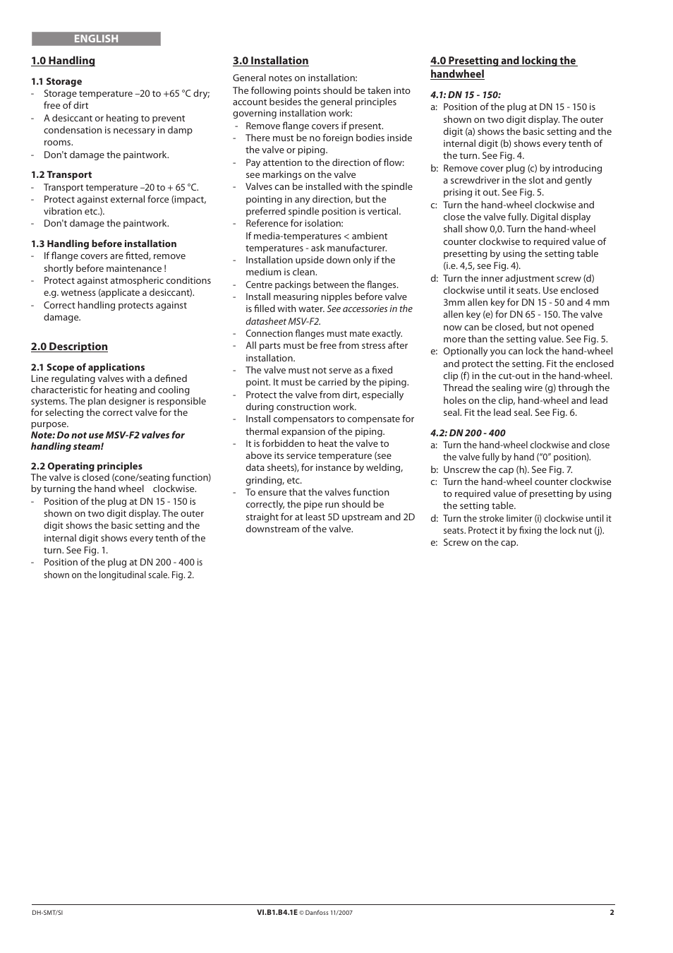 Danfoss MSV-F2 (DN 15-400) User Manual | Page 2 / 16