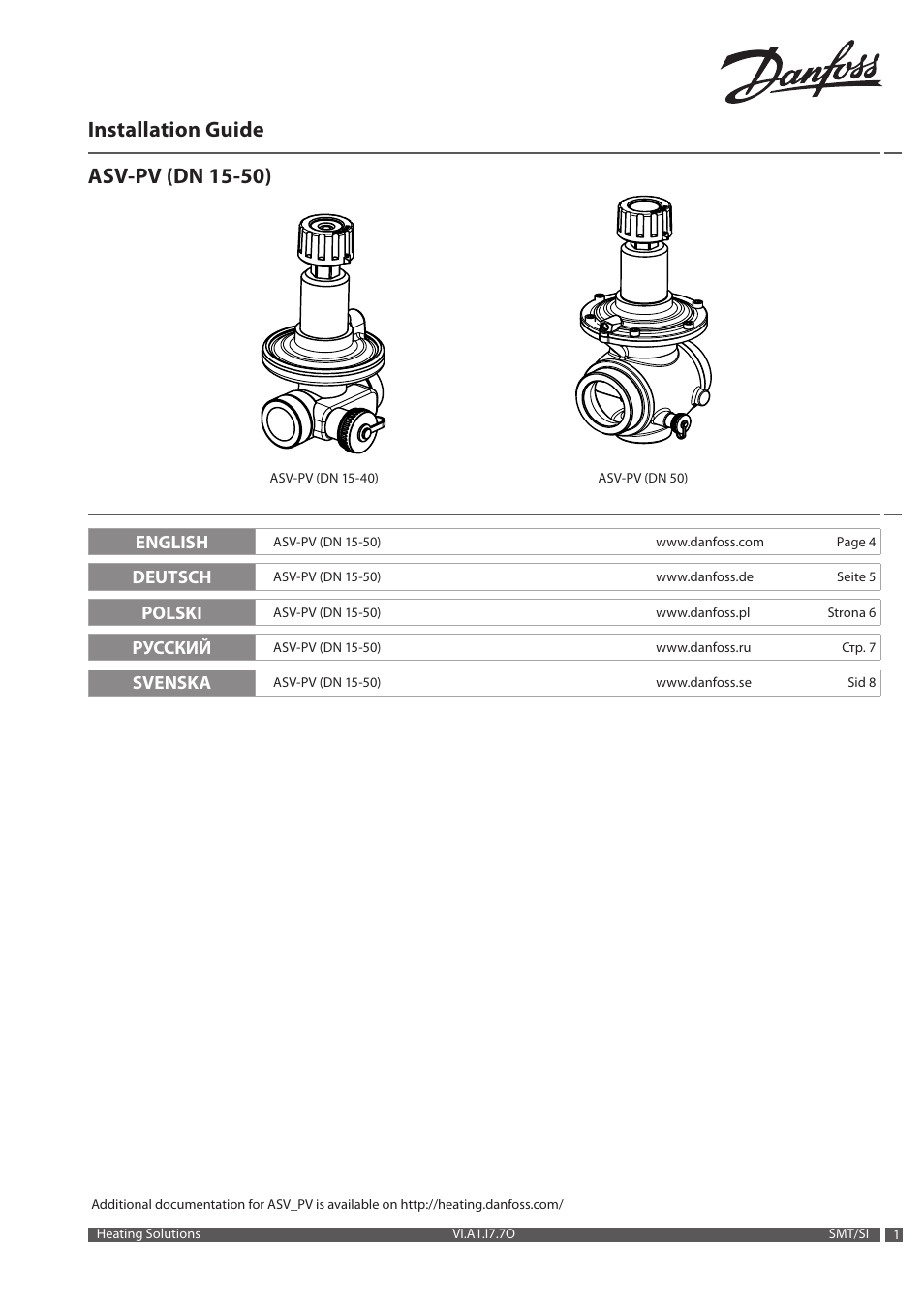 Danfoss ASV-PV DN 15-50 (P) User Manual | 8 pages