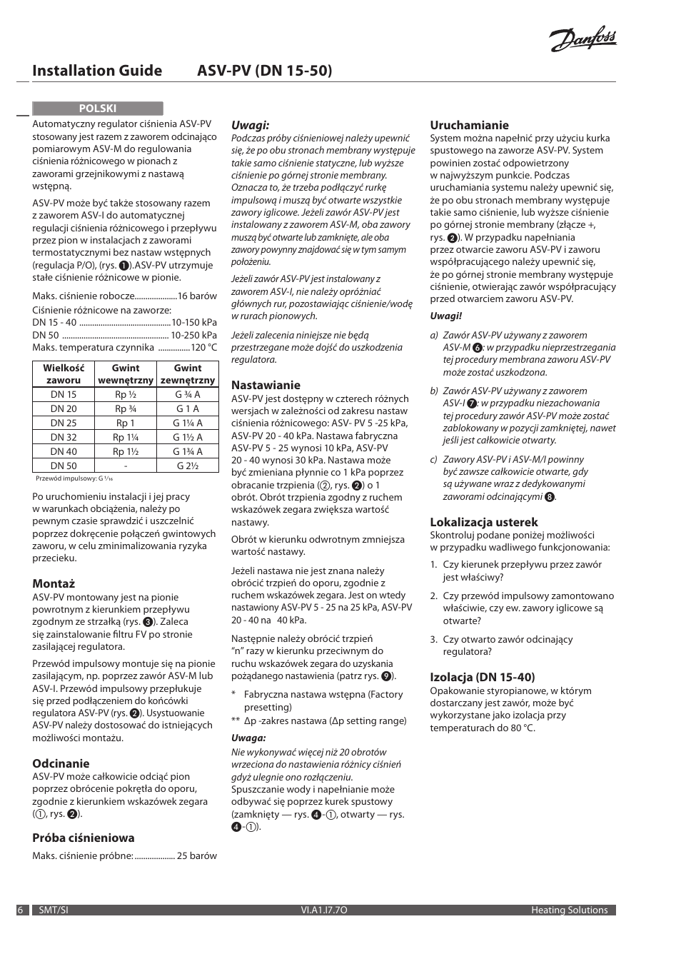 Installation guide asv‑pv (dn 15‑50) | Danfoss ASV-PV DN 15-50 (P) User Manual | Page 6 / 8