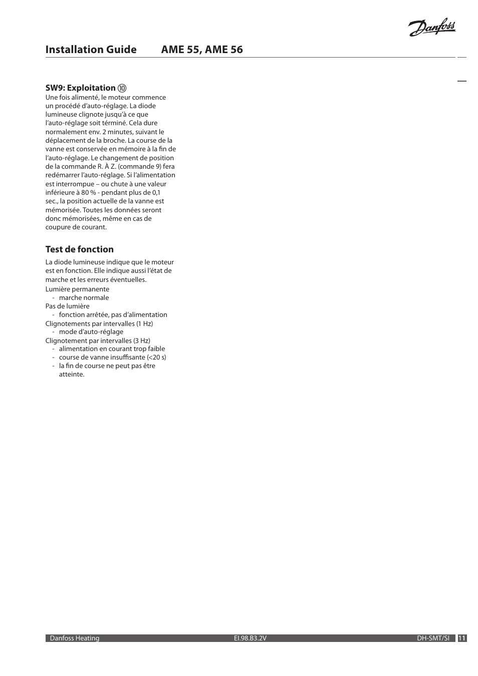 Installation guide ame 55, ame 56, Test de fonction | Danfoss AME 56 User Manual | Page 11 / 28