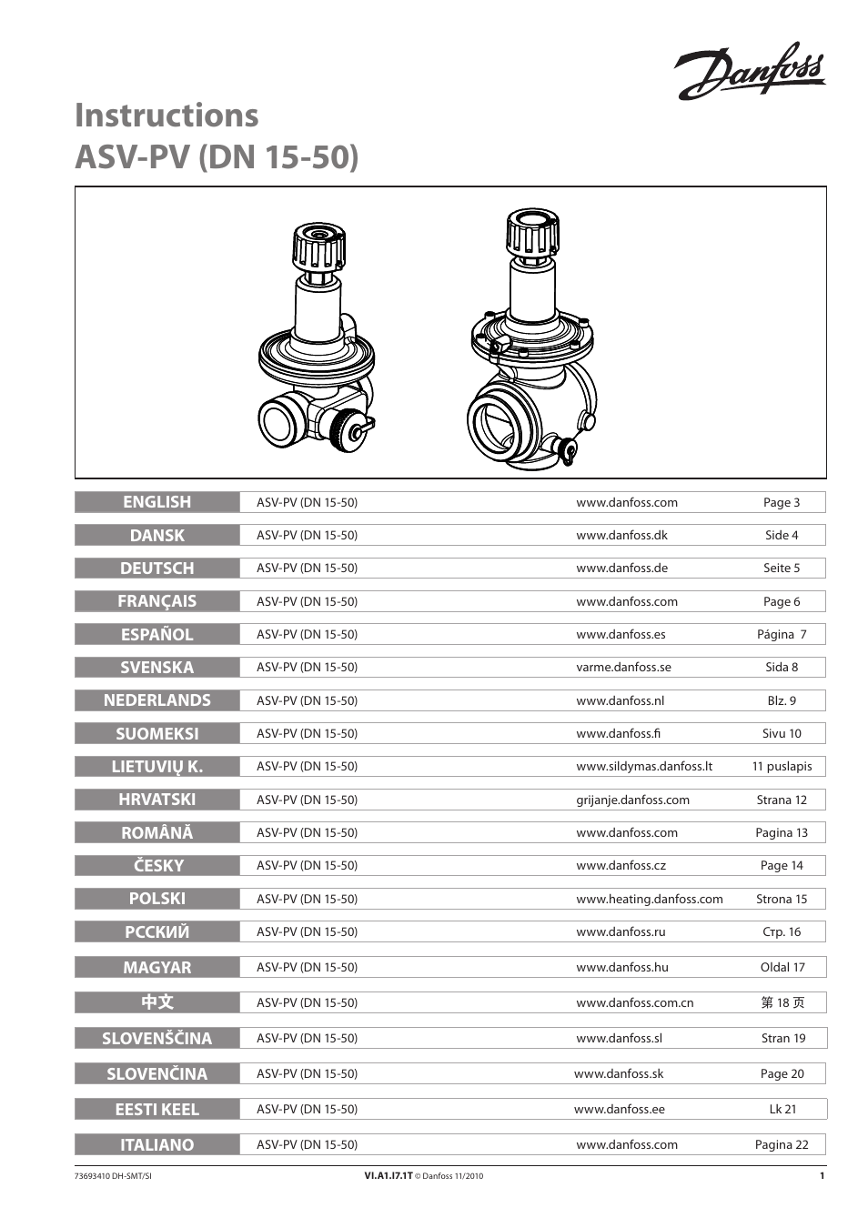 Danfoss ASV-PV DN 15-50 (I) User Manual | 24 pages