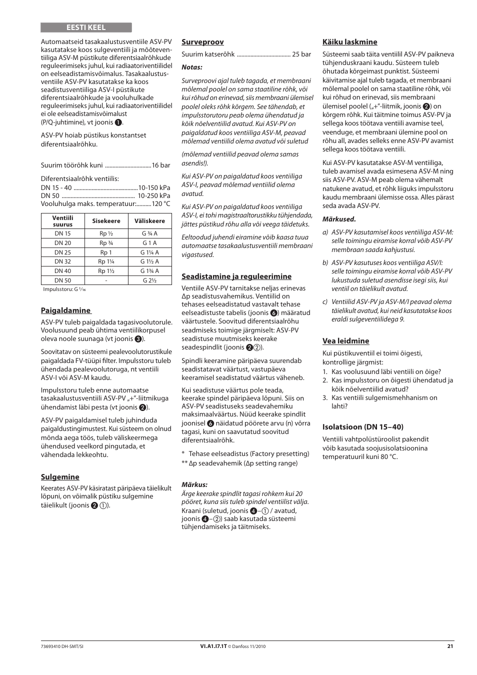 Danfoss ASV-PV DN 15-50 (I) User Manual | Page 21 / 24