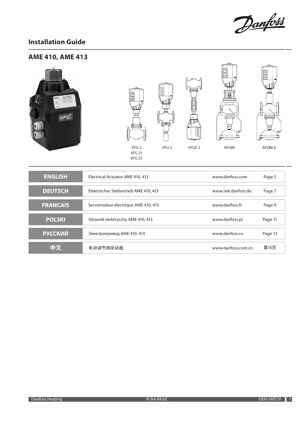 Danfoss AME 413 User Manual | 20 pages