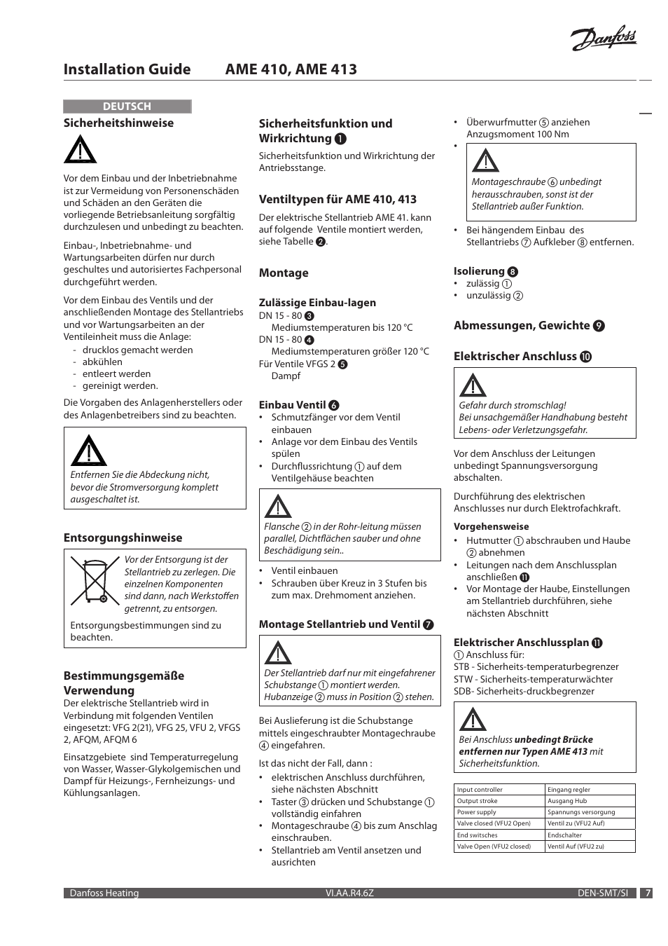 Danfoss AME 413 User Manual | Page 7 / 20