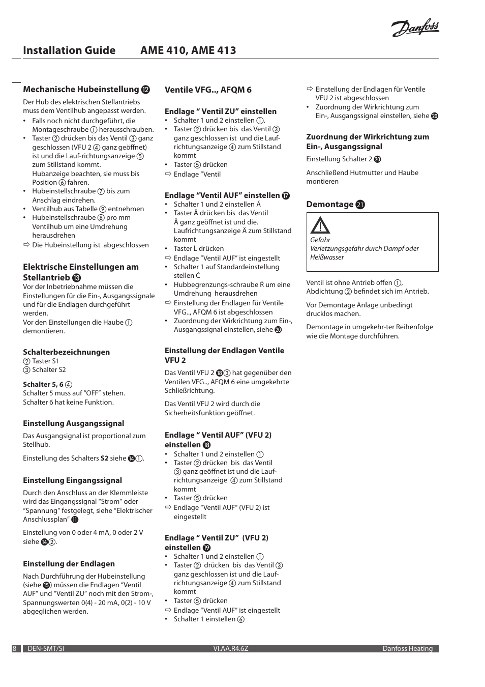 Danfoss AME 413 User Manual | Page 8 / 20