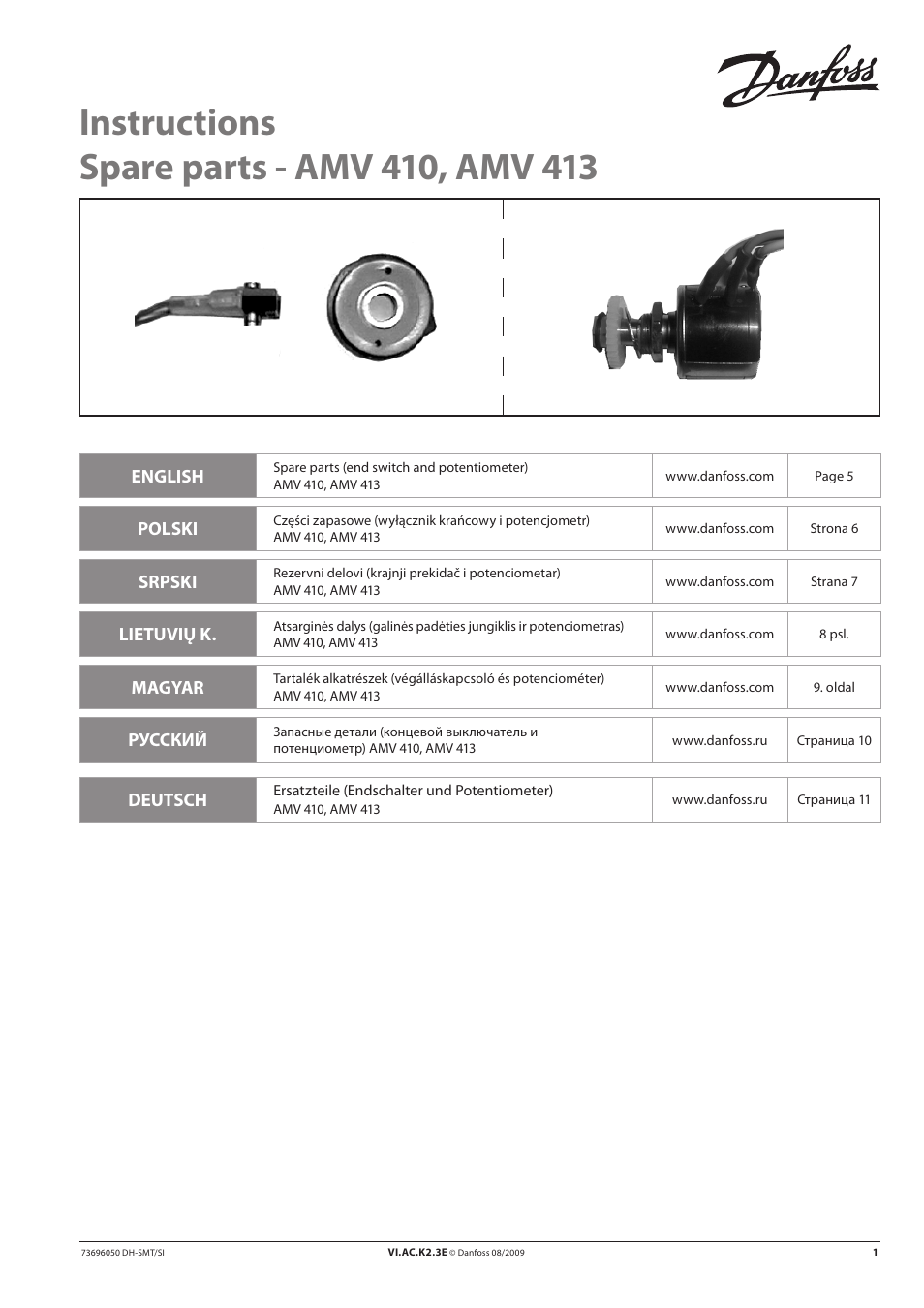 Danfoss AMV 410 Spare parts User Manual | 12 pages