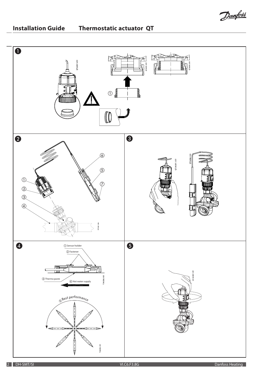 Installation guide thermostatic actuator qt | Danfoss Термостатический элемент QT User Manual | Page 2 / 16