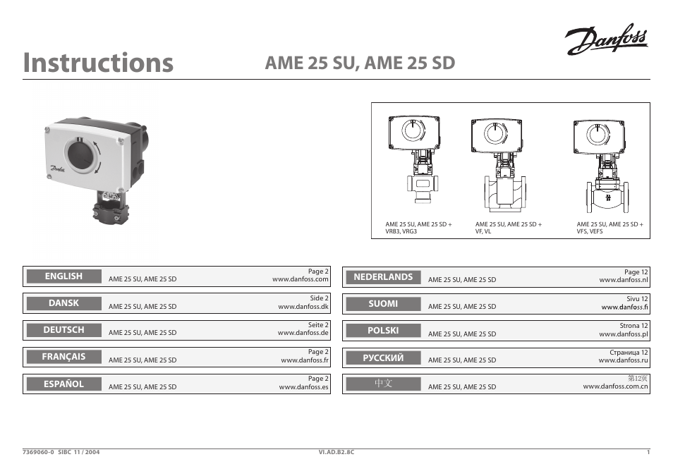 Danfoss AME 25 SU_SD User Manual | 22 pages