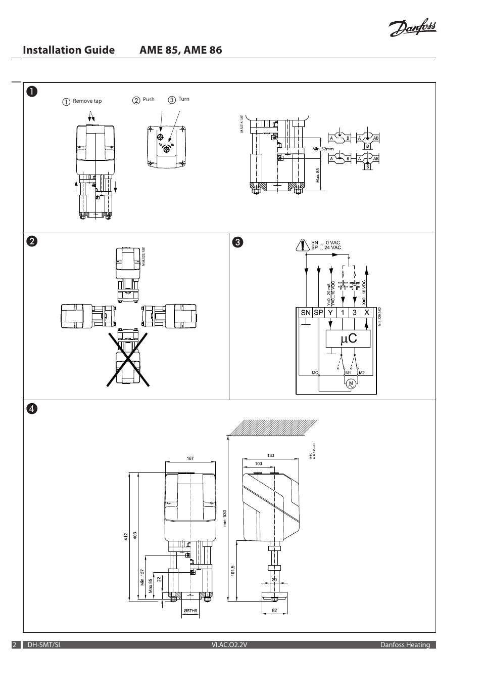 Installation guide ame 85, ame 86 | Danfoss AME 86 User Manual | Page 2 / 24