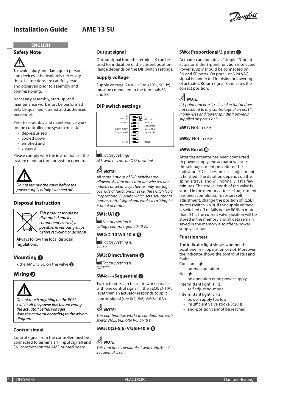 Installation guide ame 13 su | Danfoss AME 13 SU (new DIP switch) User Manual | Page 4 / 16