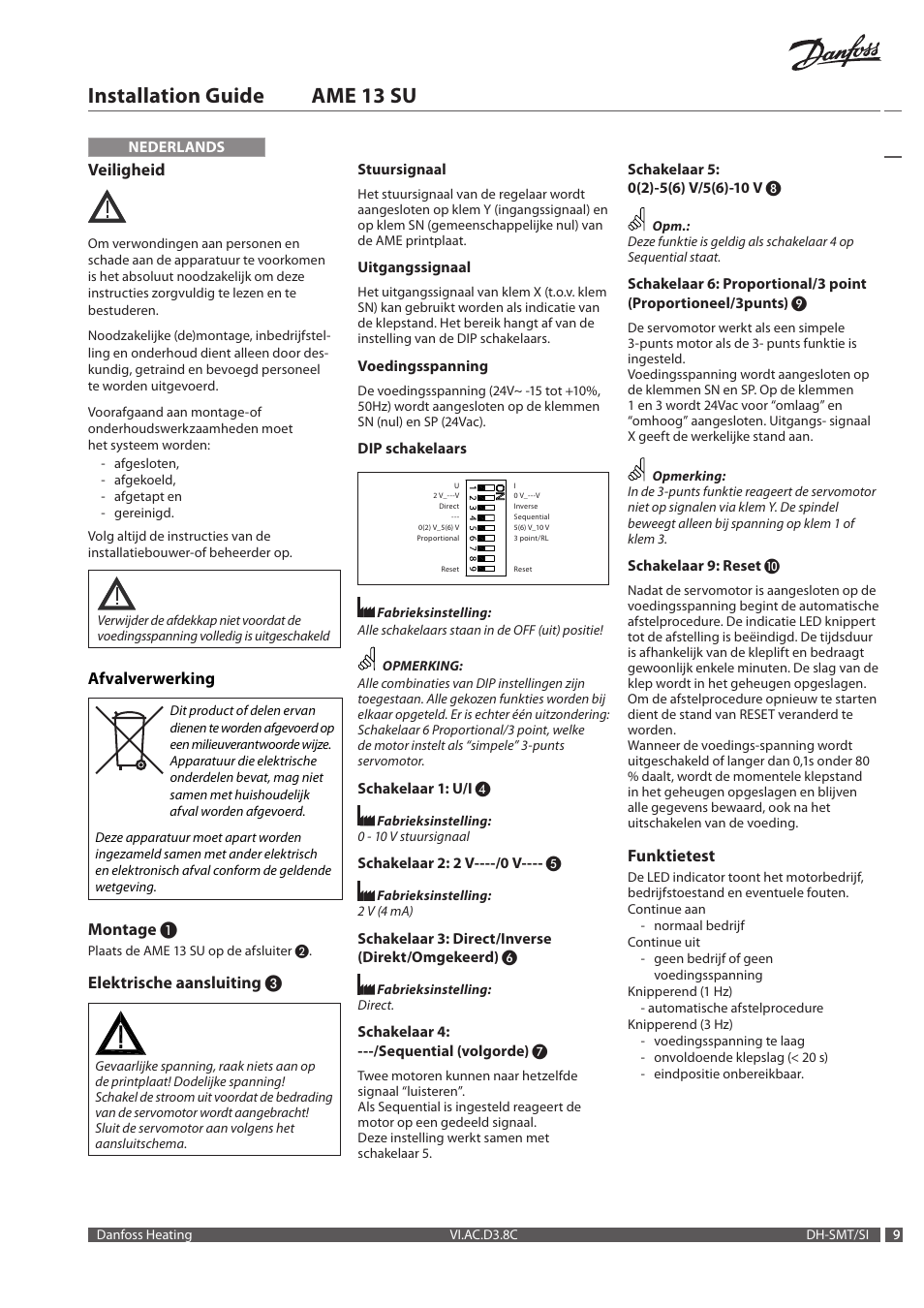 Installation guide ame 13 su | Danfoss AME 13 SU (new DIP switch) User Manual | Page 9 / 16