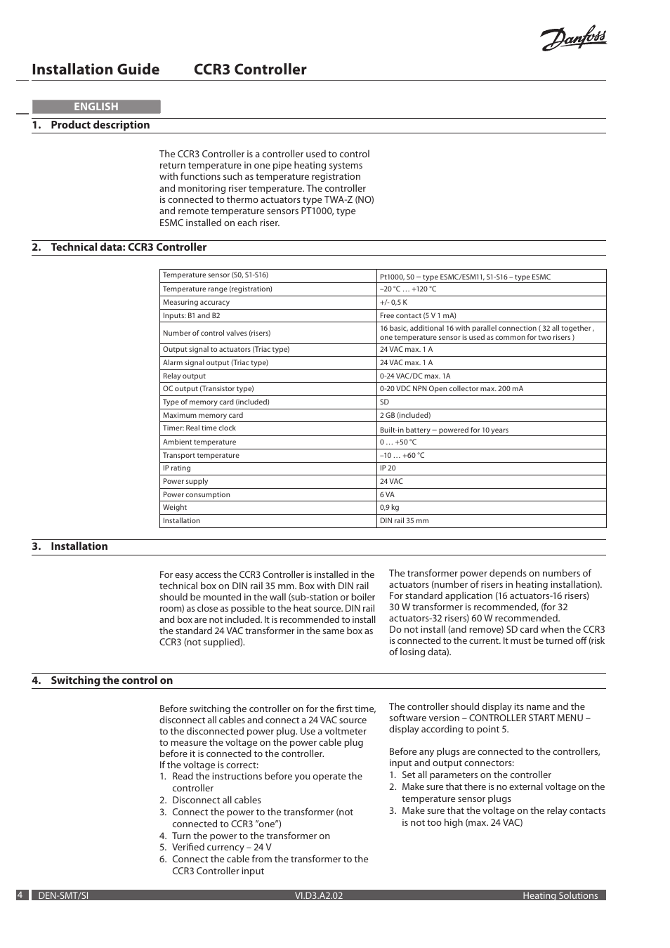 Installation guide ccr3 controller | Danfoss CCR3 Controller User Manual | Page 4 / 22