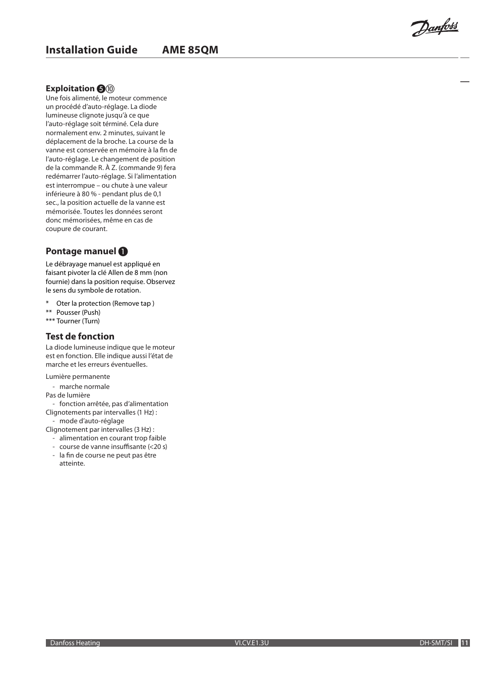 Installation guide ame 85qm, Pontage manuel, Test de fonction | Danfoss AME 85QM User Manual | Page 11 / 34