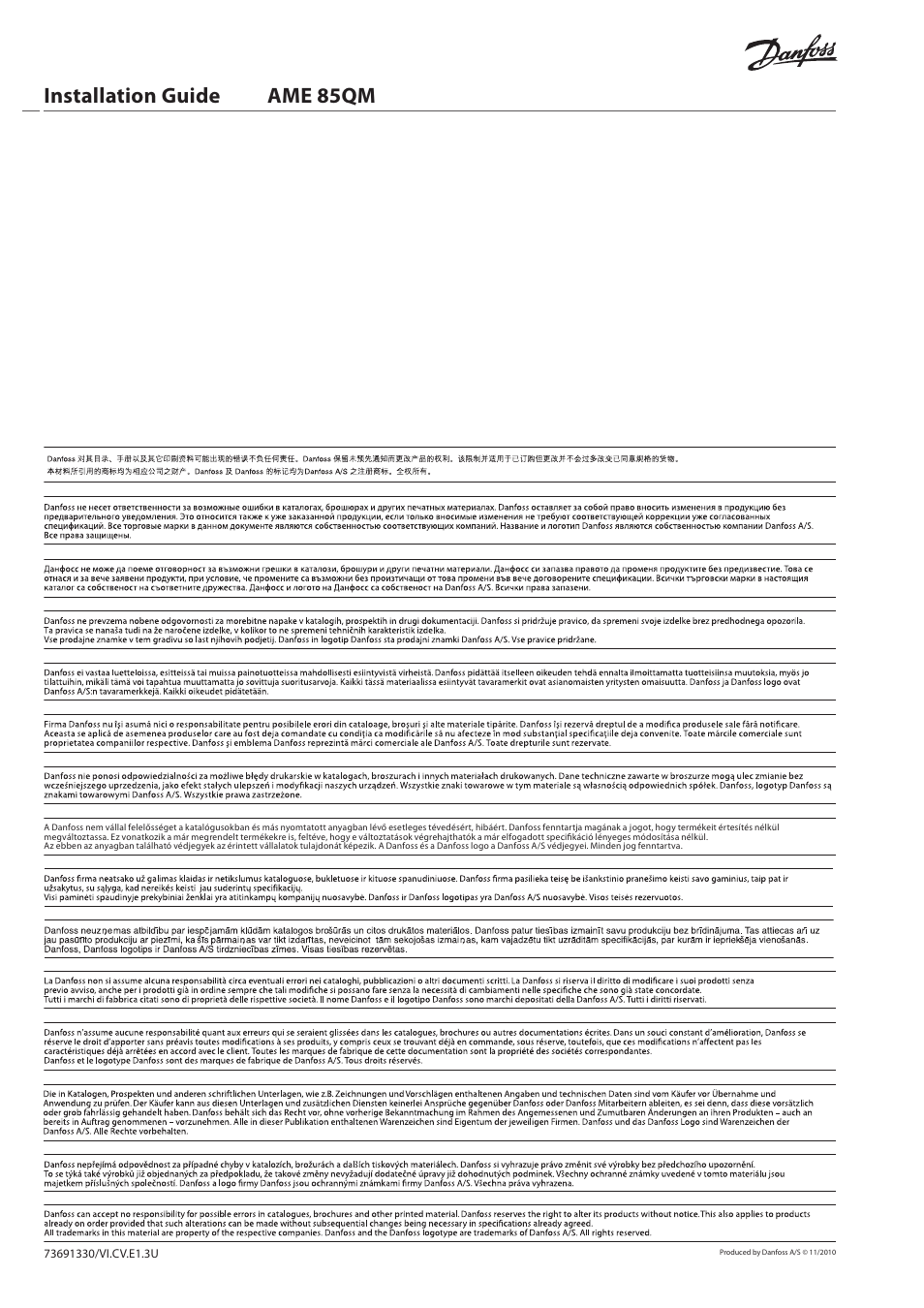 Installation guide ame 85qm, Danfoss kft | Danfoss AME 85QM User Manual | Page 34 / 34