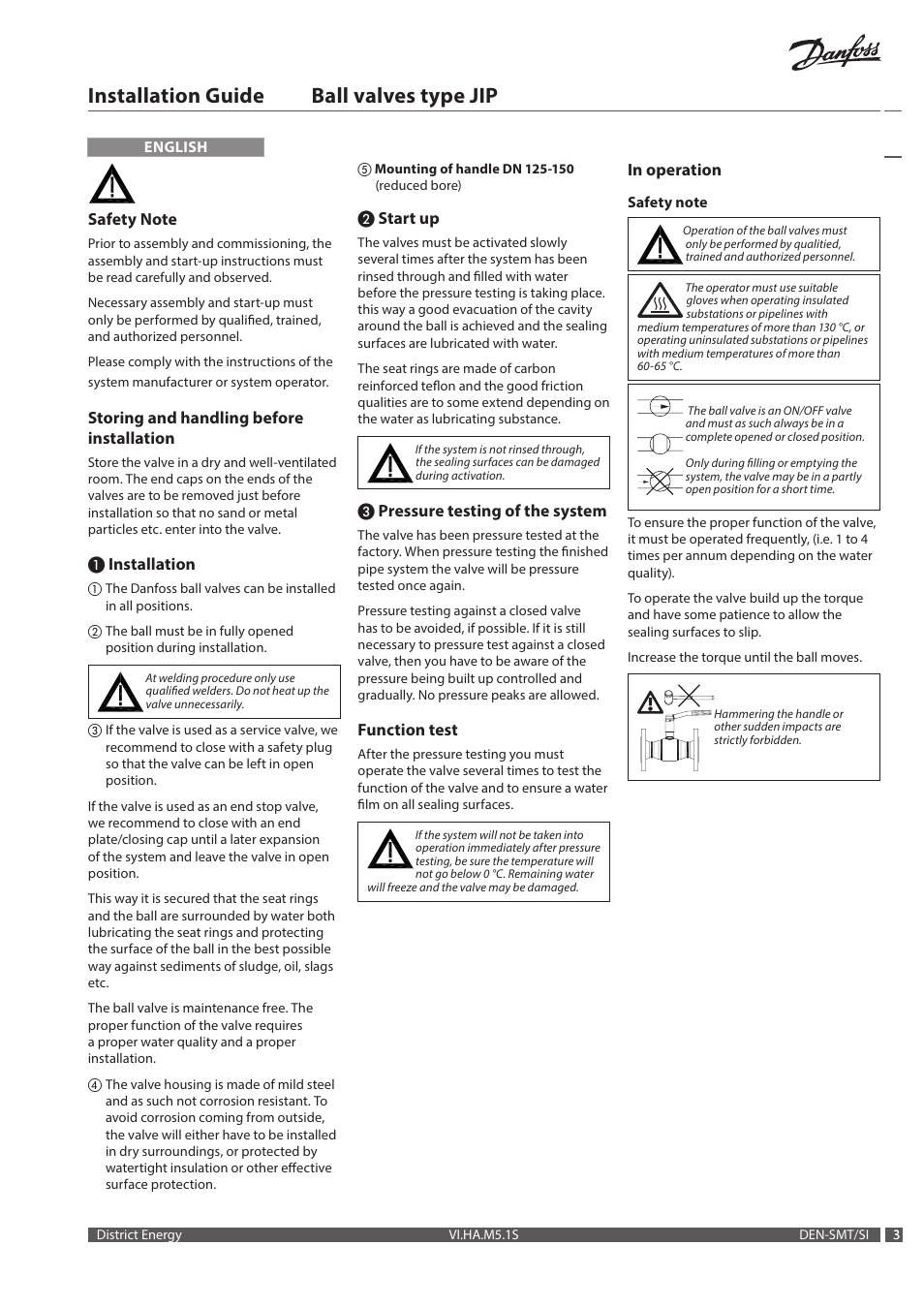 Installation guide ball valves type jip | Danfoss Шаровые краны User Manual | Page 3 / 12