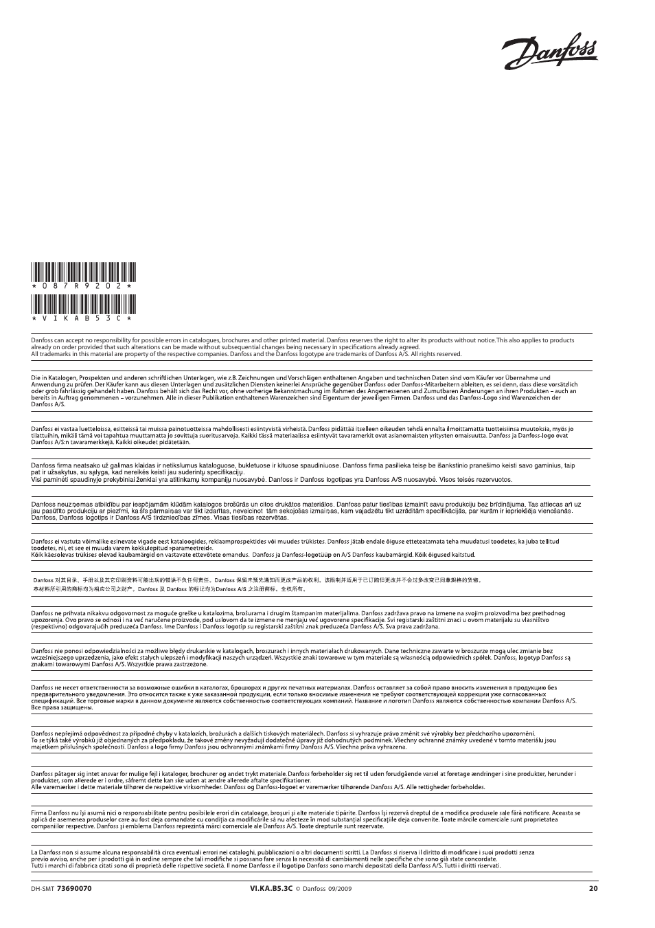 Danfoss XG User Manual | Page 20 / 20