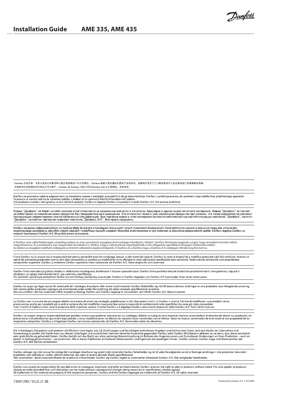 Danfoss kft | Danfoss AME 335 User Manual | Page 20 / 20
