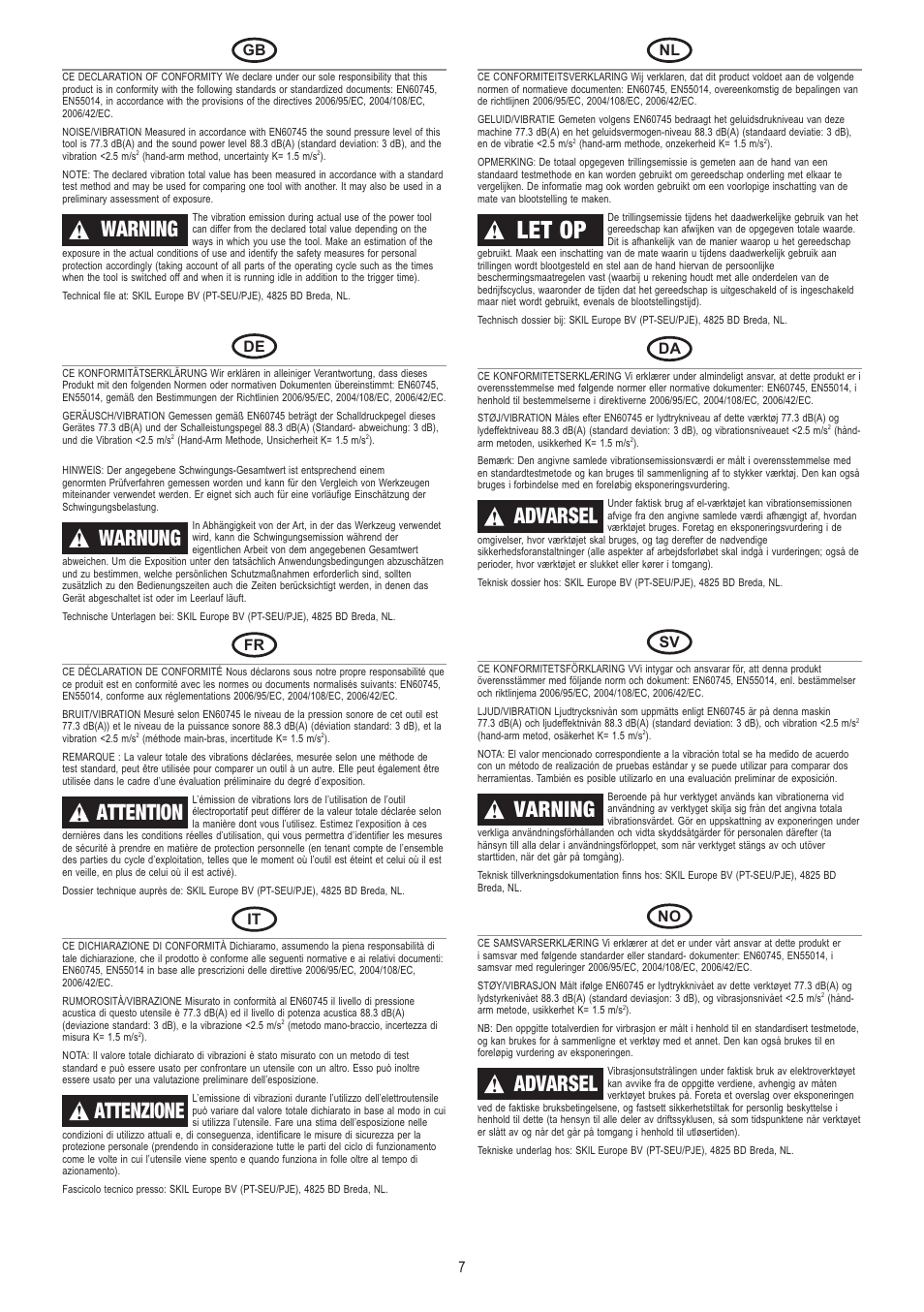 Let op, Warning, Warnung | Attention, Attenzione, Advarsel, Varning | Dremel Moto-Saw User Manual | Page 7 / 132