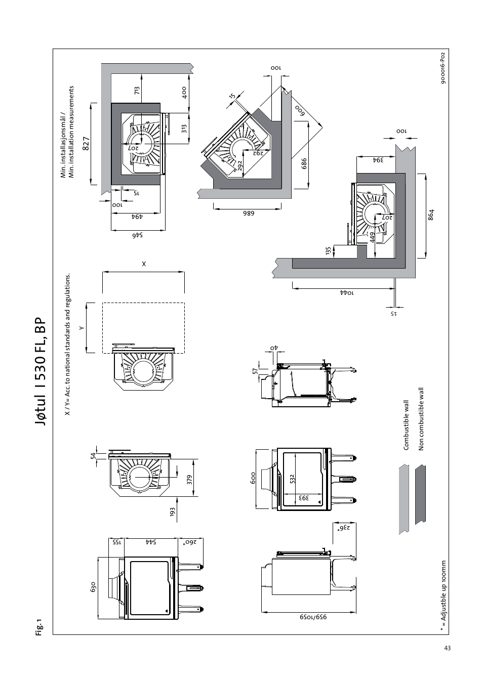 Figures/pictures 43, Jøtul i 530 fl, b p | Jotul I530FL User Manual | Page 43 / 48