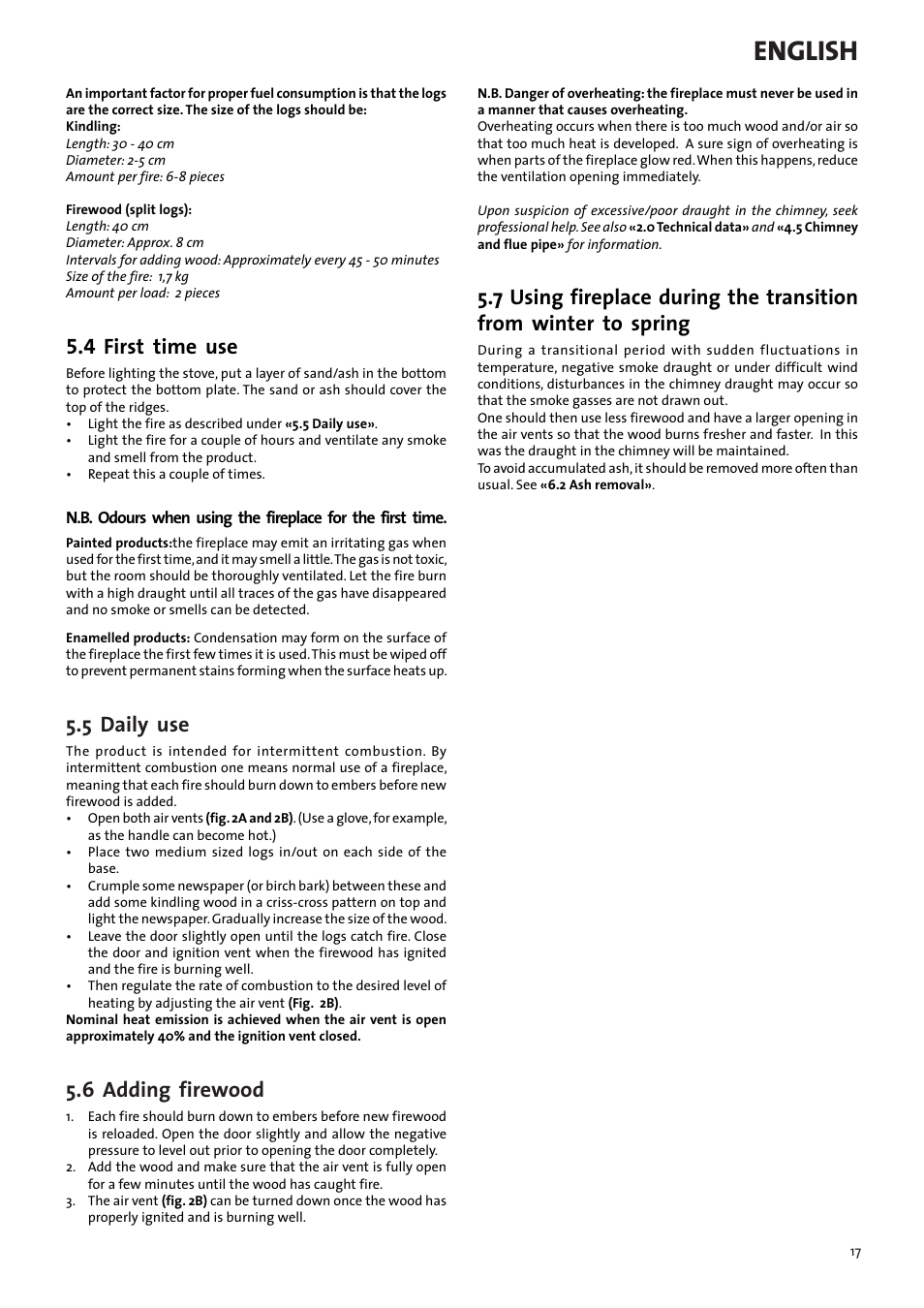 English, 4 first time use, 5 daily use | 6 adding firewood | Jotul F3 TD User Manual | Page 17 / 68