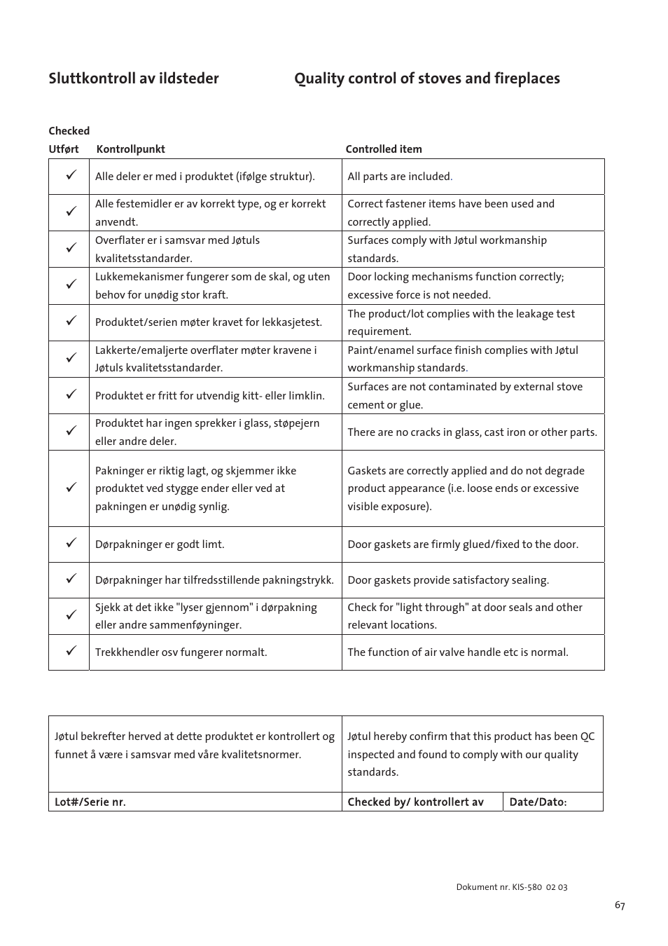 Jotul F3 TD User Manual | Page 67 / 68