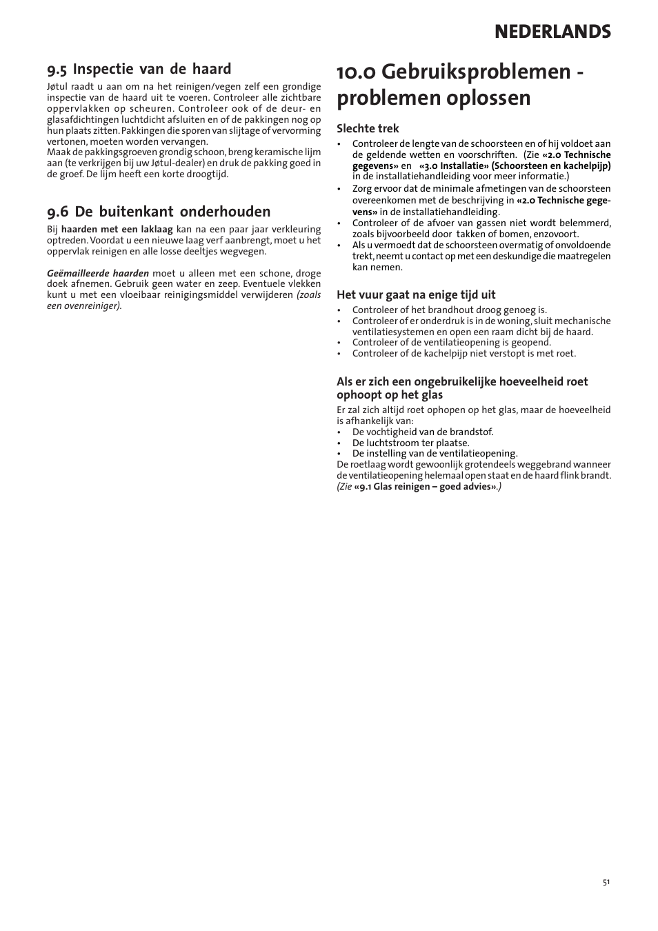 0 gebruiksproblemen - problemen oplossen, Nederlands, 5 inspectie van de haard | 6 de buitenkant onderhouden | Jotul I400 Panorama User Manual | Page 51 / 68