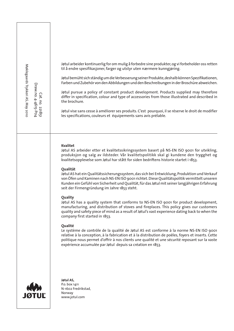 Jotul I400 Panorama User Manual | Page 68 / 68