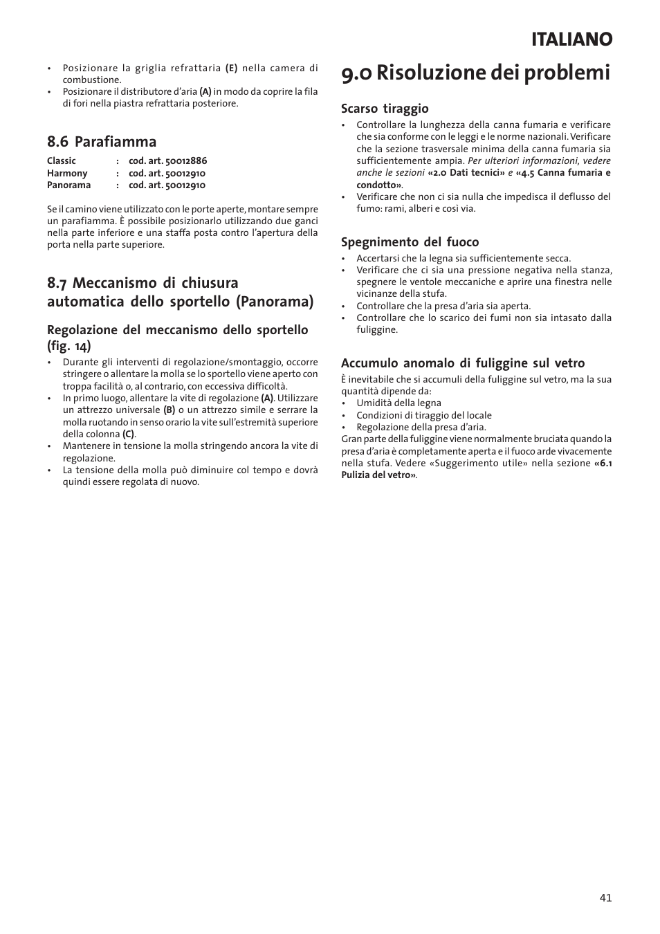 0 risoluzione dei problemi, Italiano, 6 parafiamma | Jotul I80RH Panorama User Manual | Page 41 / 72