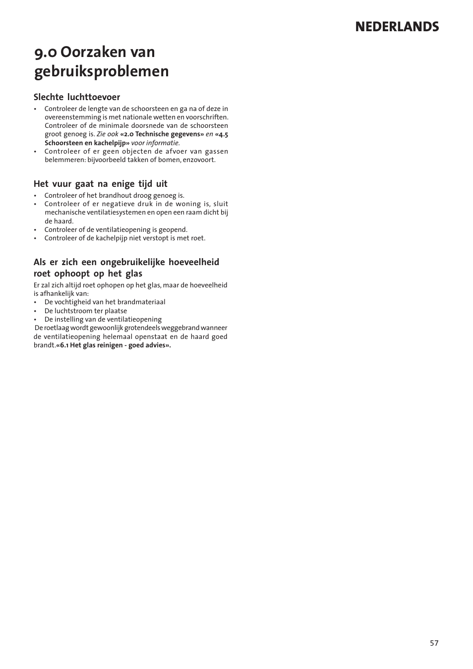 0 oorzaken van gebruiksproblemen, Nederlands | Jotul I80RH Panorama User Manual | Page 57 / 72