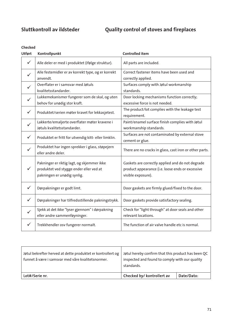 Jotul I80RH Panorama User Manual | Page 71 / 72