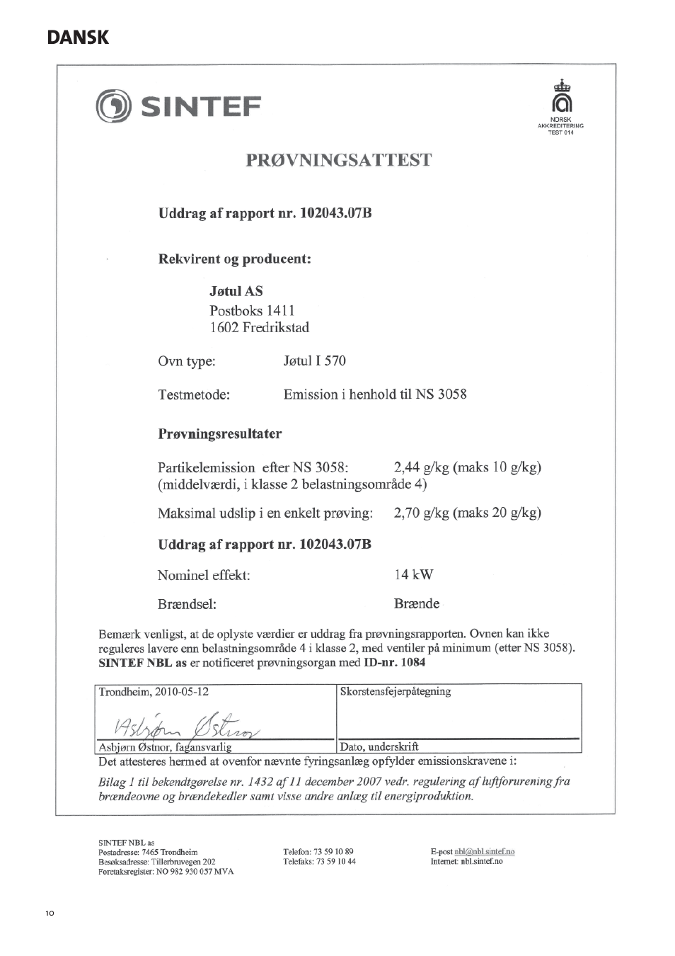 Dansk | Jotul I570 User Manual | Page 10 / 88